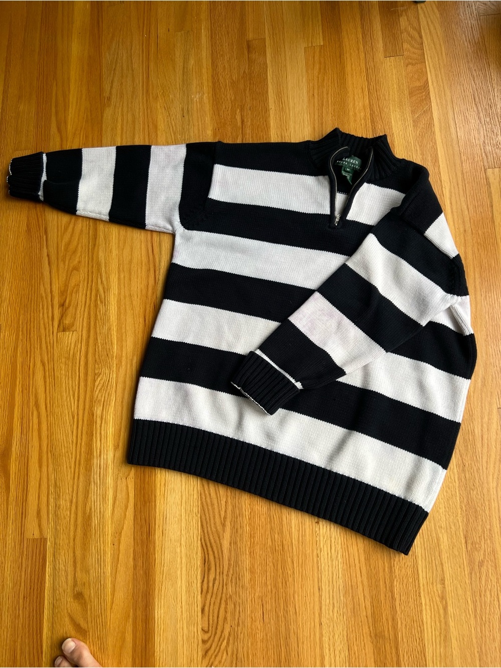 Ralph Lauren Black and White Striped Half-Zip Sweater